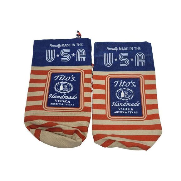 Tito's Handmade Vodka Patriotic Burlap Bag Pouch Bottle Cover Gift Cheers USA - Picture 1 of 5